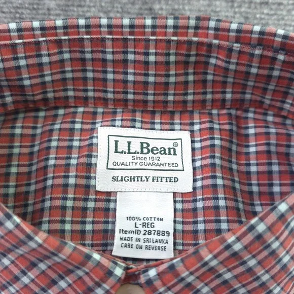 LL Bean Shirt Large Red Check Long Sleeve Button Down Cotton Pocket - Picture 3 of 7